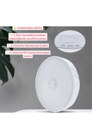 3 Adet Şarjlı Karanlık-Hareket Sensörlü 8 Led Aydınlatma Beyaz
