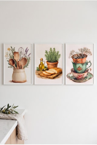 Beyaz Ahşap Çerçeveli Vintage Mutfak Temalı Duvar Tablosu 3 Lü Set Botanik Ve Sofra Desenli Modern Dekorasyon Kabartma Görünümlüdür Beyaz Beyaz Ahşap Çerçeveli Vintage Mutfak Temalı Duvar Tablosu 3 Lü Set Botanik Ve Sofra Desenli Modern Dekorasyon Kabartma Görünümlüdür Beyaz