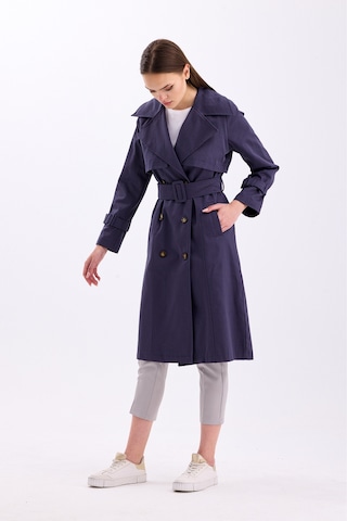Pastelastore %100 Pamuk Gabardin Uzun 110cm Astarlı Kemerli Kadın Trençkot 1111 Koyu Gri