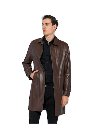 Basics&more Erkek Hakiki Deri Uzun Ceket - French 001