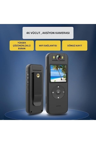 4k Wifi Vücut Kamerası - Video Kaydı - 256 Gb Destekli - 1400mah Batarya