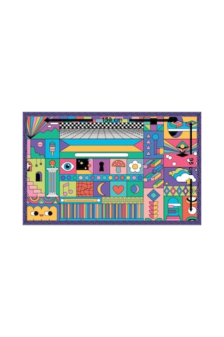 Nazzain Mykonos Mosaic Desenli Bağlamalı Yırtmaçlı Pareo Plaj Eteği Bikini Üstü Plaj Giyim Yazlık Beachwear 150x95 Cm Çok Renkli