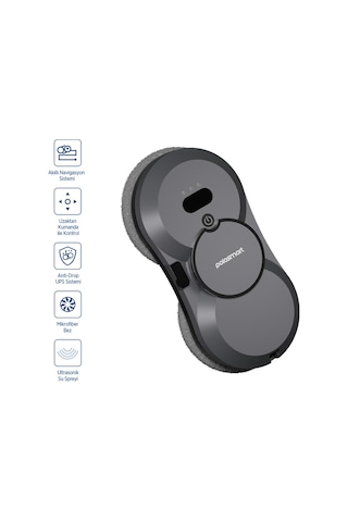 Polosmart PSH22 Cam Temizleme Robotu Ultrasonik Su Spreyli Akıllı Navigasyonlu Uzaktan Kumandalı Gri