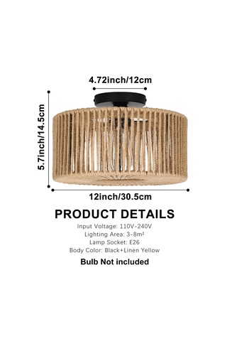 Neoglint E26 Rattan Dokuma Işık Fikstür Yarı Gömme Siyah & Keten Sarısı Diğer