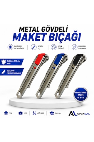Metal Gövdeli Maket Bıçağı Falçata Sürgülü Kesici Hobi Ofis Atölye