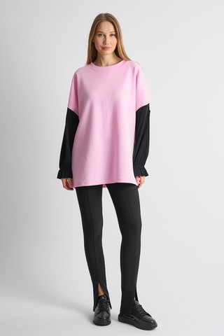 Alexander Gardi Alexandergardı Fırfırlı Kol Detaylı Garnili Renk Bloklu Kadın Sweatshirt Pembe