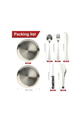 Kişilik Kamp Çatal Bıçak Takımı, Piknik Çatal Bıçak Takımı 10 Parça Kılıflı Kaşık Çatal Bıçak Klips Plaka, Paslanmaz Çelik Kamp Sofra Takımı Diğer