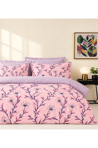 More Home Tek Kişilik Lastikli Çarşaf Nevresim Takımı Lavanta Dalları Çok Renkli