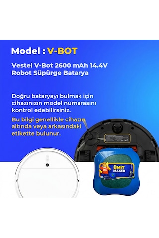Vestel V-bot 2600 Mah 14.4v Robot Süpürge Batarya