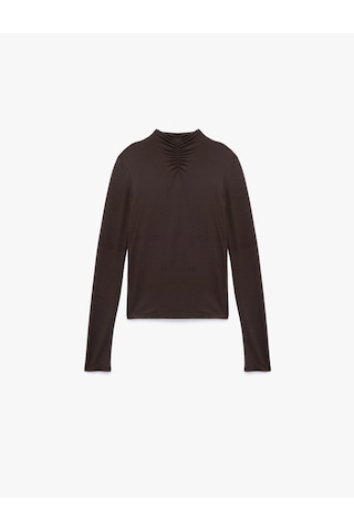 Koton Slim Fit Uzun Kollu Drape Detaylı Dik Yaka Tişört Kahverengi 6wak50197ek Kahve