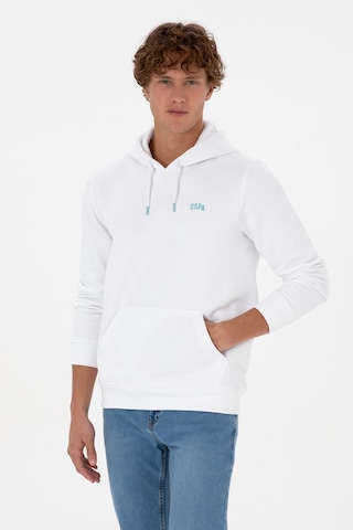 U.S. Polo Assn. Erkek Regular Fit Kapüşonlu Şardonlu Beyaz Basic Sweatshirt 50315582-VR013