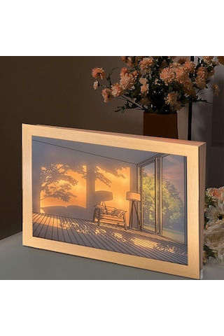 Ranyeek Küçük Boy Ahşap Akrilik Led Işıklı Tablo - Dokunmatik Dimmable 3 Renk Aydınlatma - Boş Oda Dekoru