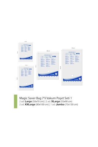 Magic Saver Bag 7'Li Vakumlu Poşet Seti 2 L+2 Xl+ 2 Xxl+1Jumbo