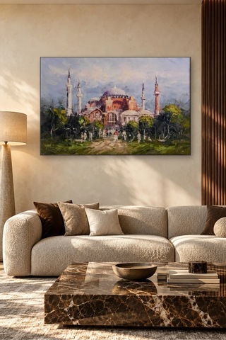Fida Yağlı Boya Ayasofya Ve Bahçesinde Yürüyenler Canvas Tablo Çok Renkli