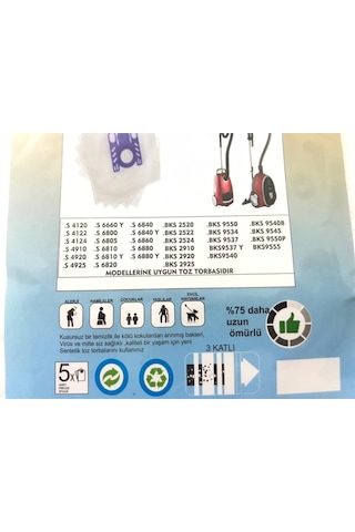 Arçelik S4120 Sentetik Süpürge Uyumlu Toz Torbası 5 Adet
