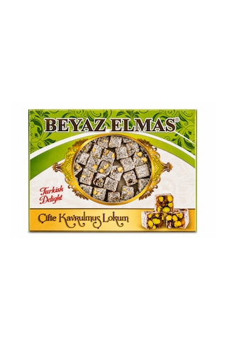 Beyaz Elmas Çifte Kavrulmuş Lokum 300 Gr - Antep Fıstıklı Türk Lokumu - Hindistan Cevizli Premium Lokum