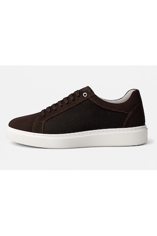 Growish Gre0065-6 Hakiki Nubuk Deri Yüksek Beyaz Eva Taban Koku Yapmaz Lazer Detaylı Kahverengi Sneakers Ayakkabı Koyu Kahverengi