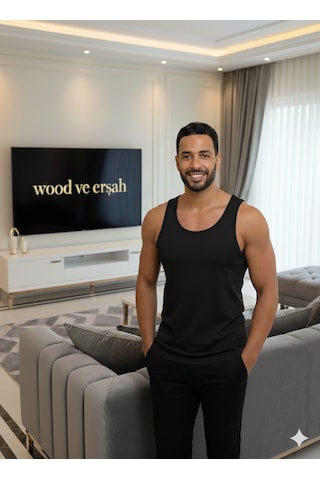 Lüx Wood Erkek Lüx Pamuk Penye Atlet Premium Rahat Lüx Erşah Siyah