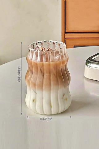 6'lı Sukabağı Latte Cam Pipetli Bardak Seti İskandinav Burgu Tarz Kahve Kokteyl Sunum Bardağı 400ml