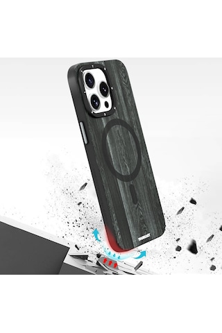 Youngkit Apple Uyumlu iPhone 15 Pro Kılıf Magsafe Şarj Özellikli Youngkit Ahşap Desenli Wood Forest Serisi