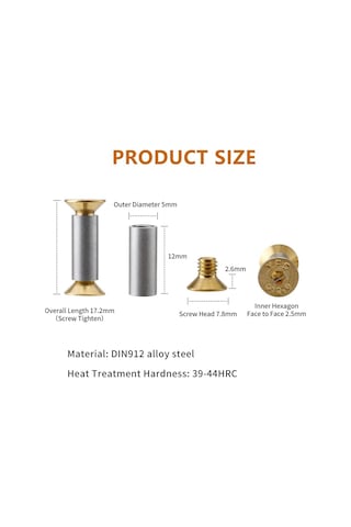 Xurunkeji 10 Paket Bıçak Sapı Vidaları Perçinler Cıvatalar Bağlantı Elemanları, Altın Altıgen Düz Başlı Vidalar, Bıçak Üretici Vidaları 5x3x2cm
