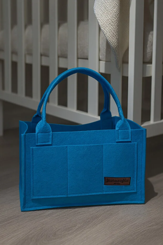 Anne Bebek Keçe Bakım Çantası Yenidoğan İçin Organizer Düzenleyici Çok Amaçlı Mavi