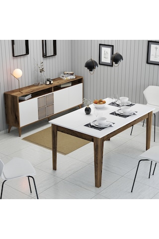 Milan Yemek Odası Takımı - Ceviz / Beyaz