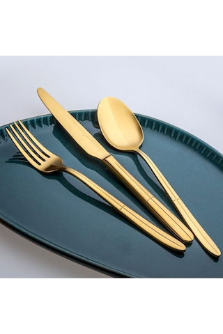 Jumbo 9401 Twist Titanyum Gold 12 Kişilik Çatal Kaşık Bıçak Seti Altın