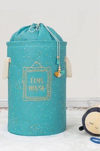 2 Adet Baby Yuvarlak Torbalı Sepet/oyuncak Sepeti/kirli Çamaşır Mavi