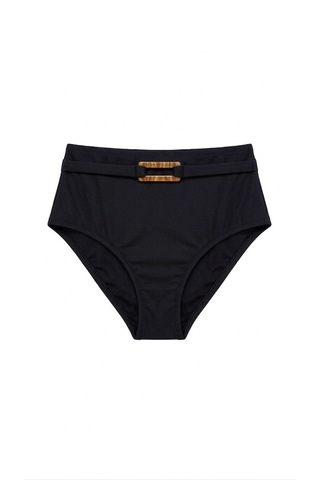 Donlaritta Büyük Beden Yüksek Bel Toparlayıcı Ahşap Aksesuarlı Bikini Altı 42-44-46-48-50- 52 Beden Siyah