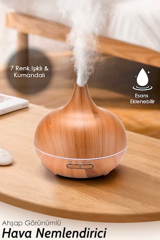 Oda Hava Nemlendirici - 7 Renk Led Işıklı Buhar Makinesi Aroma Difüzörü Humidifier Açık Kahve