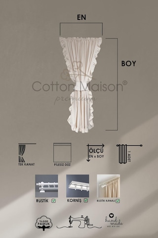 Fırfırlı Keten Perde Tek Kanat Romantik Volanlı Bağlamalı Krem