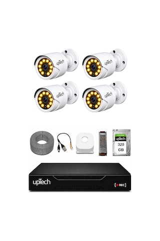 Uptech Full Hd 4 Kameralı Gece Renkli Görüş Su Geçirmez Güvenlik Kamera Seti 320gb Hdd 2239