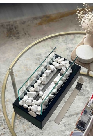 Metal Siyah Bioethanol Masaüstü Şömine Sertifikalı Yakıt Ve Taş H