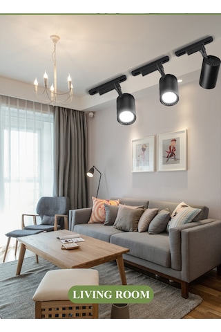 3'lü Hareketli Led Ray Spot + 1 Metre Ray Siyah Kasa Beyaz Işık