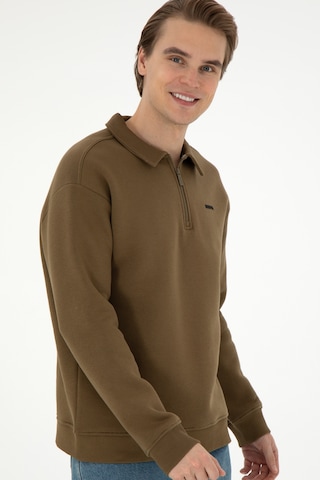 U.S. Polo Assn. Erkek Comfort Fit Yarım Fermuarlı Haki Basic Sweatshirt 50298265-VR027