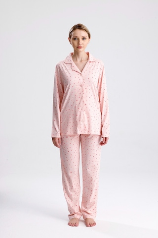 Yıldız Desen Pamuk Kadın Pijama Takım Pembe