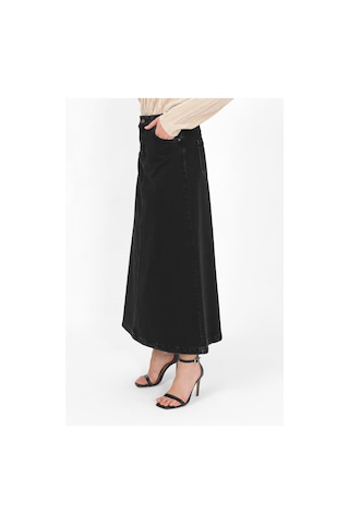Yüksek Bel A Kesim Denim Etek Siyah
