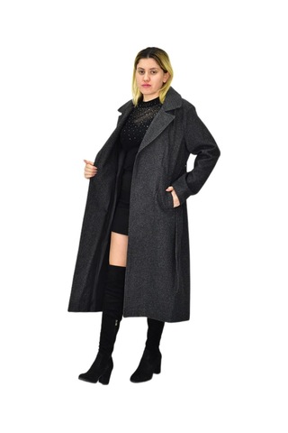 Kadın Balık Sırtı Uzun Kaşe Kaban Bgl-st04116 Füme