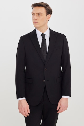 Erkek Sıyah Slim Fit Kırlangıç Yaka Beli Bağlamalı Yan Cepli Takım Elbise Siyah