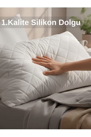 Beylini 2'li 800 Gr Mikrofiber Kapitone Yastık Yumuşak Rahat Antialerjik Makinede Yıkanabilir Pürüzsüz 50x70cm Beyaz
