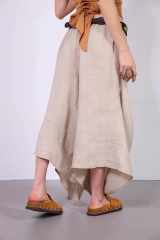 Bohem Stil İtalyan Cepli Keten Şalvar Pantolon Cmn00154 Krem