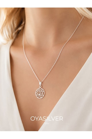 Oya Silver Gümüş Lotus Çiçeği Kolye 2.4x0.9cm Oyot393