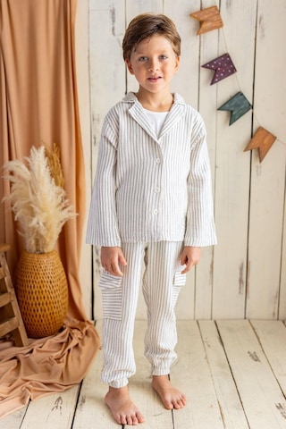 Oliventhekid Griy Çizgili Müslin Kargo Pantolon Griy Gri