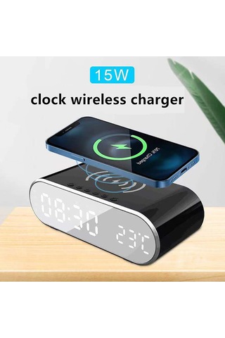 Reedark Siyah Ev Kullanıma Uygun 15w Kablosuz Şarjlı Termometre Ve Uyandırıcı Saat - Evinizi Kolaylaştırır