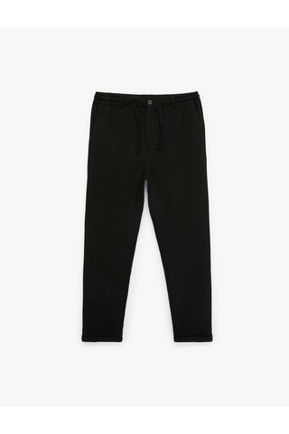 Koton Regular Fit Cepli Beli Bağcıklı Düğmeli Kumaş Pantolon Siyah 6sam40016hk