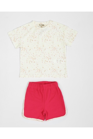 Luess Kız Çocuk Puantiye Desenli T-Shirt Şort Takım-Pembe-Beyaz Pembe - Beyaz