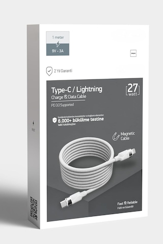 Örgülü Mıknatıslı 27w Type-c To Lightning 1mt Data Ve Şarj Kablosu Spk-13 27w Mıknatıslı, Type-c To Lighting Diğer