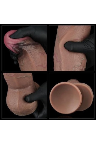 Odins Shop Yeni Nesil Çift Katmanlı 24.6 CM Realistik Dev Melez Dildo Penis