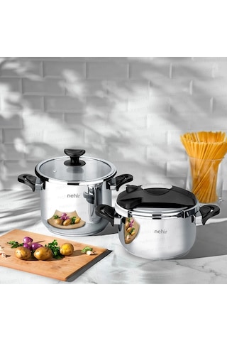 Nehir Silver Matik Paslanmaz Çelik 4 Parça Düdüklü Tencere Seti Gümüş